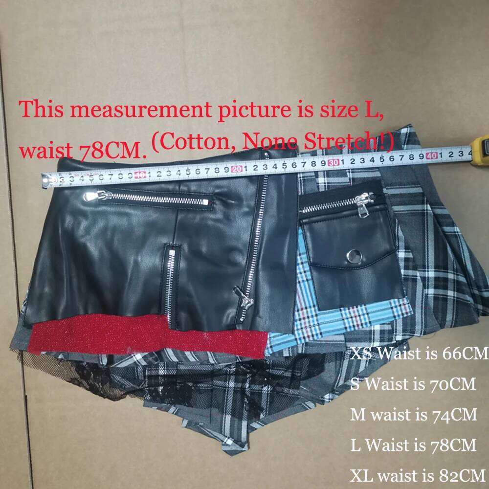 2025 Trendy Women Plaid Leather Patchwork Design Mini Skirts Y2k Streetwear Female Modern Punk Irregular Short Pleated Skirt