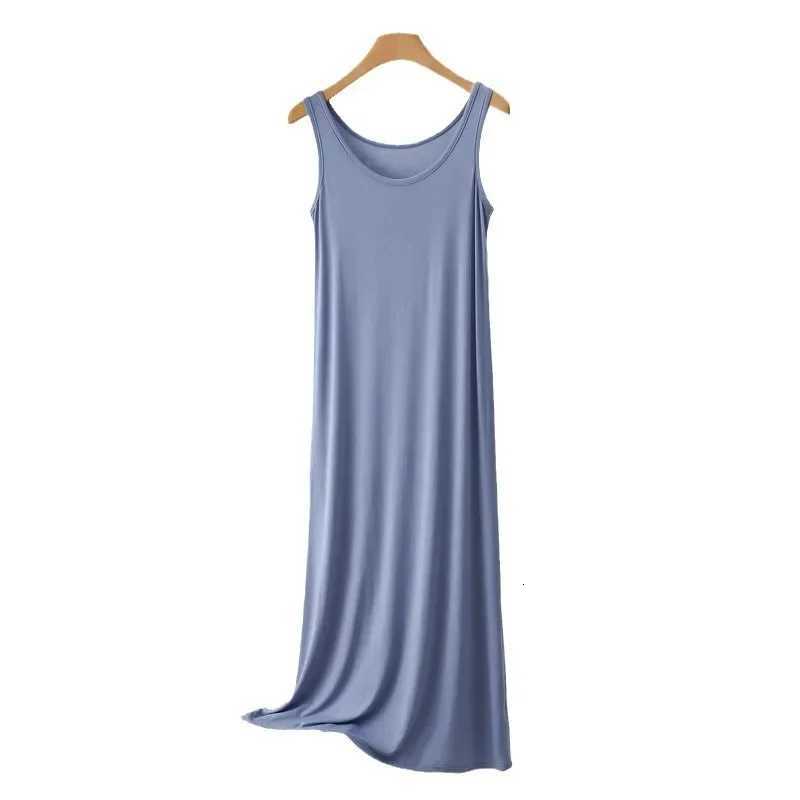 Plus Size Modal Long Dress Womens Spring Summer Loose A- Line Bottoming Skirt Home Sleepwear Sleeveless Pure Color GownT260314