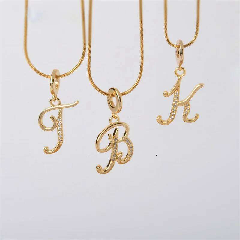Gold Color Letter Pendant Necklace for Women Zircon Crystal Snake Chain Choker Alphabet Irregular A-Z Accessories Jewelry Gifts H260312