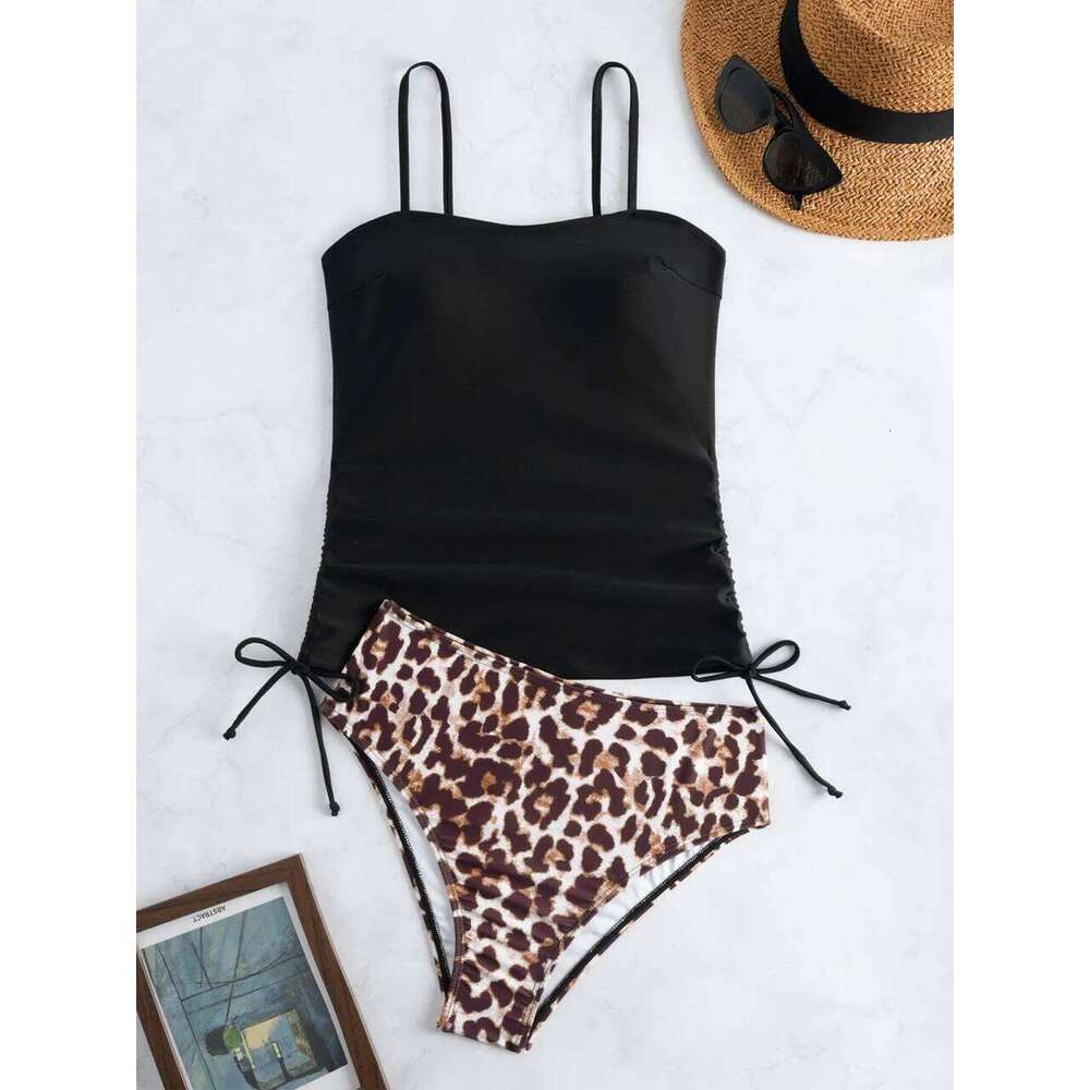 Strappy Drawstring Tankini 2026 Black Swimsuit Women Two Pieces Triangle Swimwear Female Bathing Swimming Suit Padded Beachwear 26H0313