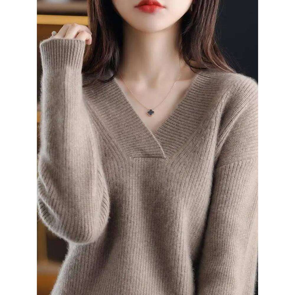 V-Neck Autumn Winter pullovers Women 2025 loose thick cashmere Sweater Pullover women oversize sweater jumper Z260313