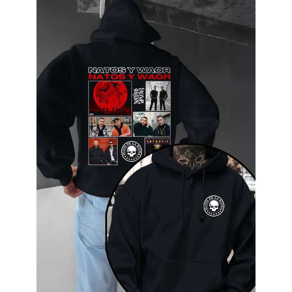 Rap Singer NATOS WAOR Catarsis Album Pattern 2025 Autumn Winter Retro Hip-hop Casual Pure Cotton Hooded Sweatshirt for Men Women Z260314