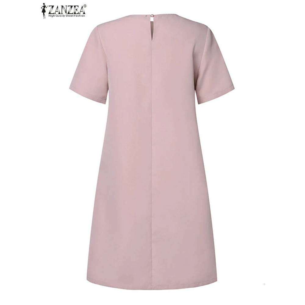 Summer Fashion Short Sleeve Dress ZANZEA Women Elegant OL Work Sundress Casual Solid Knee Length Robe Femme Party Vestidos Z260313