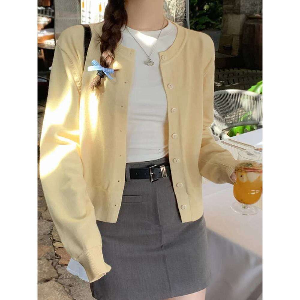 AOSSVIAO 2025 Women's Long Sleeve O Neck Button Down Knit Lady Autumn Spring Knitted Single-breasted Cardigan Sweaters Z260313