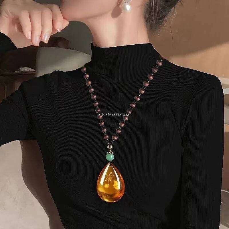 Brine Beeswax Beads Honey Wax Brazilian Amber Necklace Handicraft National Style Pendant Ornaments H260312