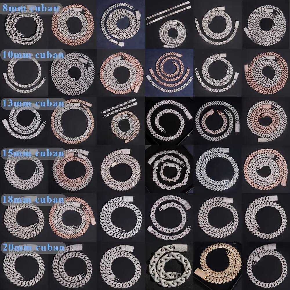 Hot Selling Pass Diamond Tester 8mm Two Rows Pass Diamond Tester Iced Out Hip Hop VVS1 Moissanite Cuban Link Chain Necklace Set