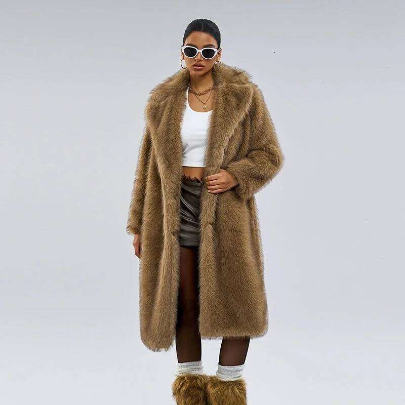 Fox Imitation Women's 2025 New Winter & Faux Fashion Lapel Solid Color Casual Wear Women Fur Coat H372 Z260313