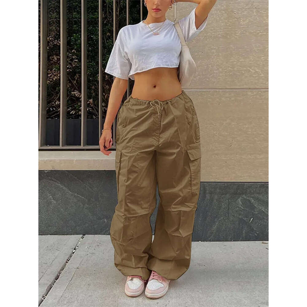 Women's Capris Y2K Pockets Oversized Drawstring Low Waist Parachute Loose Fit Sweatpants Trousers Women Jogger Cargo Pants Streetwear Outfits 221