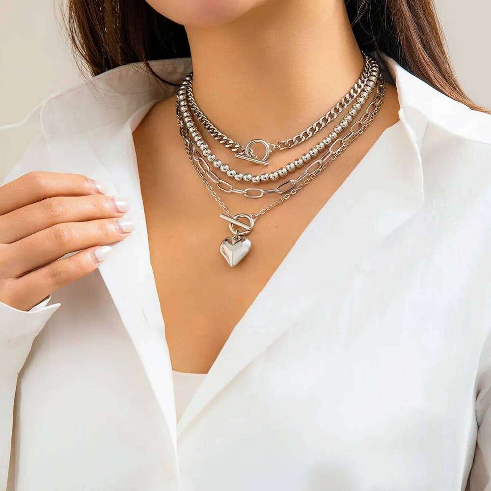 PuRui Multilayer CCB Heart Charm Choker for Women Link Chain Beaded Necklace Jewelry On The Neck Collar Party Ladies Gifts New H260312