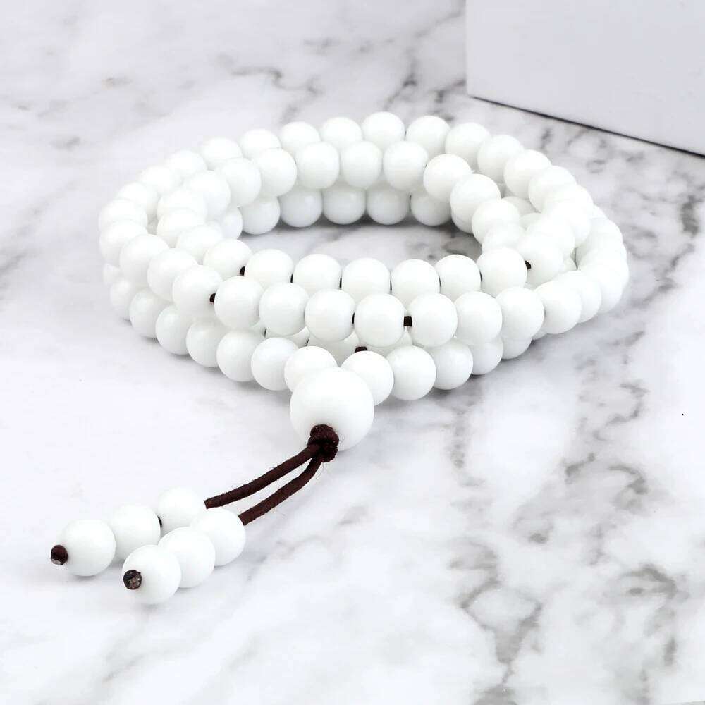 6mm White Porcelain Beaded Necklace 108 Japamala Beads Natural Stone Handmade Men Fashion Yoga Meditation Jewelry Gifts H260312