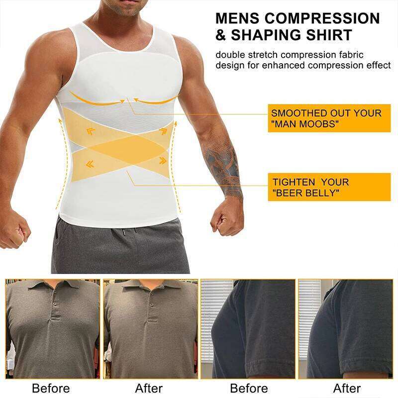 Compression Shirt for Men Slimming Undershirt Body Shaper Tank Top Gynomastica Sleeveless Shapewear Vest Mesh Cross Suit 3XL 26Y0313