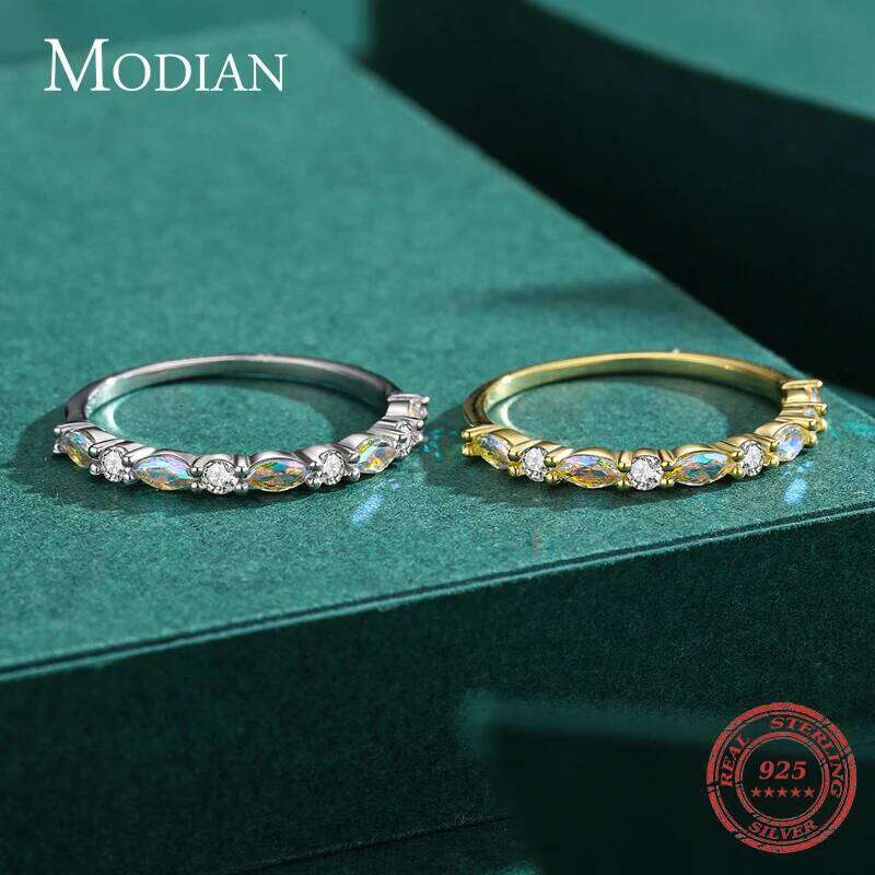 MODIAN New 925 Sterling Silver Shiny Moonstone Stackable Rings Simple Charm Finger Ring for Women Minimalist Female Fine Jewelry H260312