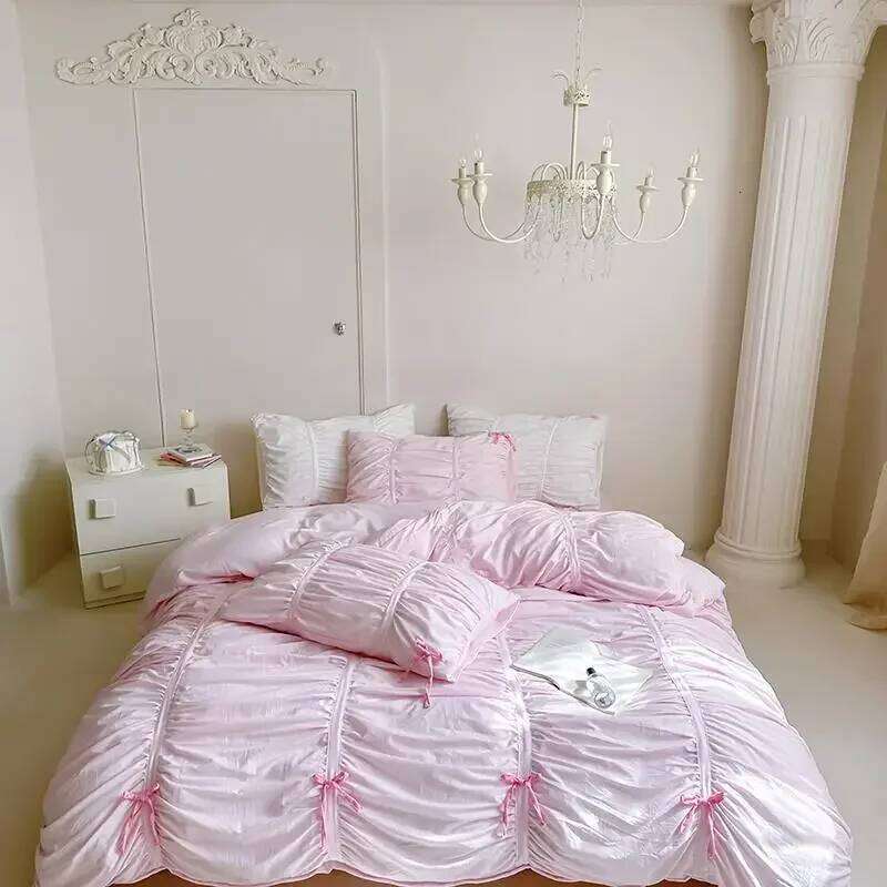 Ruffles Pleated White Duvet Cover Double Queen King Twin Cotton Microfiber Bedding Set Flat/Fitted Sheet Pillowcases H260312 - view 4
