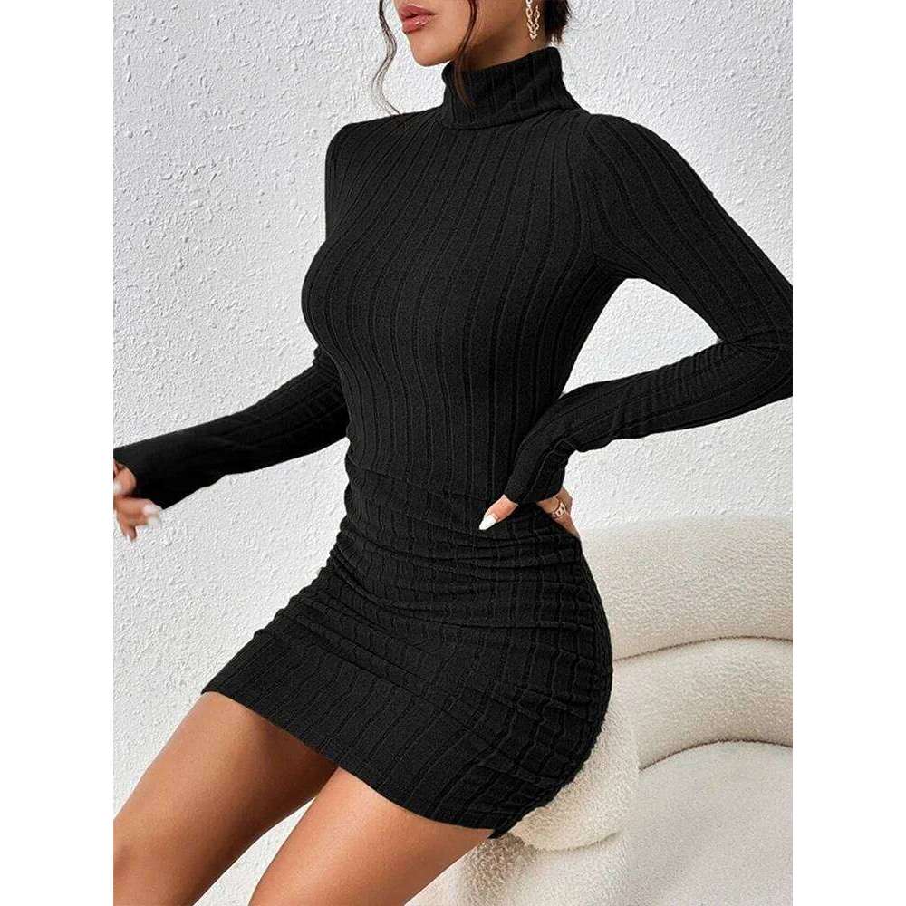 ALTGOTH 2024 Y2k Sexy Black Mini Women Alt Urtleneck Long Sleeves Sheath Dress Elegant Casual Solid Party Dresses Female Z260314