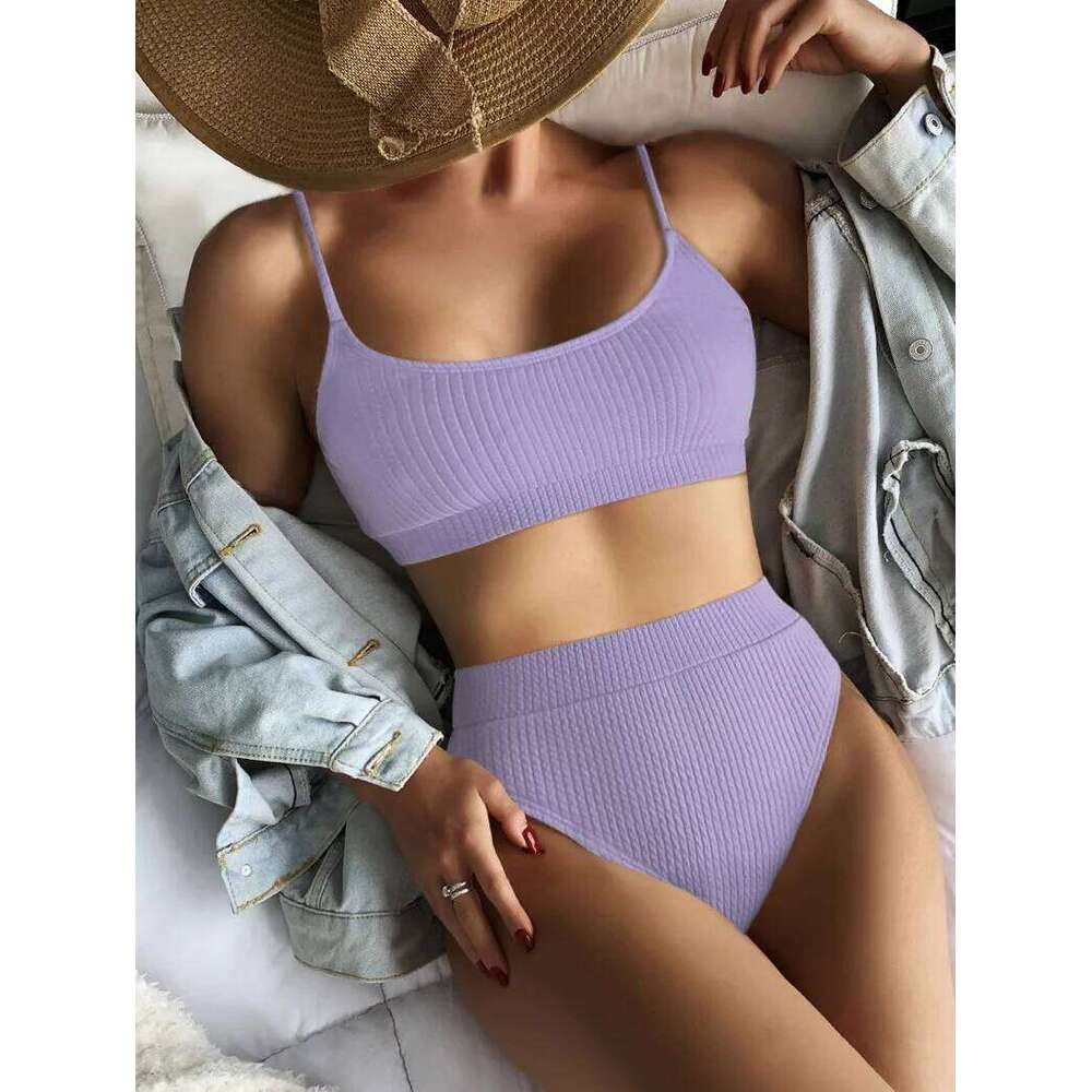 Sexy Solid Yellow High Waist Bikini 2024 Mujer Women's Swimsuit Separate Beach Wear Bathing Suit Bandeau Swimwear Biquini New Y260303