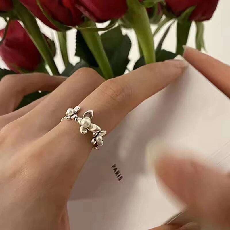 VENTFILLE 925 Sterling Silver Open Pearl Smile Stackable Finger Ring Simple Fashion Cute Adjustable For Female Jewelry Wholesale H260312