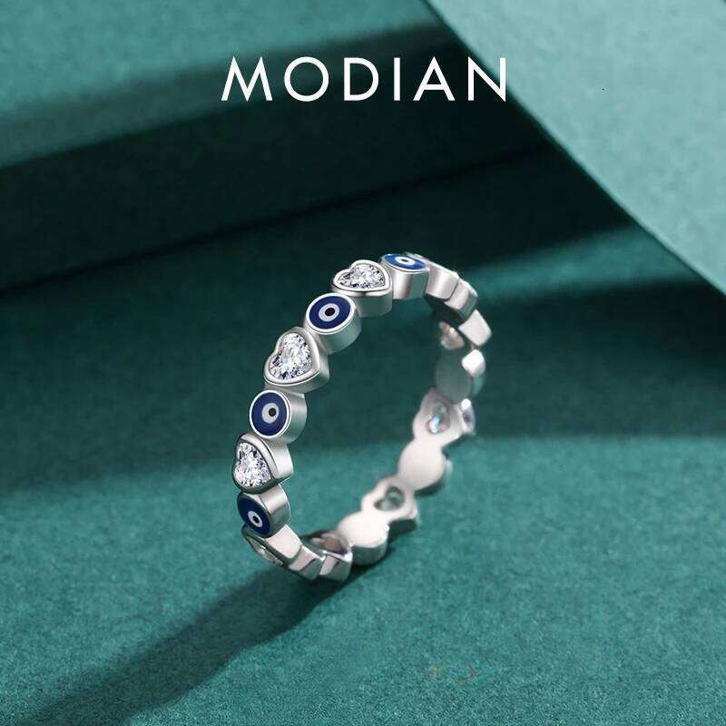 MODIAN 925 Sterling Silver Enamel Blue Eyes For Women Romantic Heart Stackable Ring Fashion Fine Jewerlry Birthday Gifts H260312