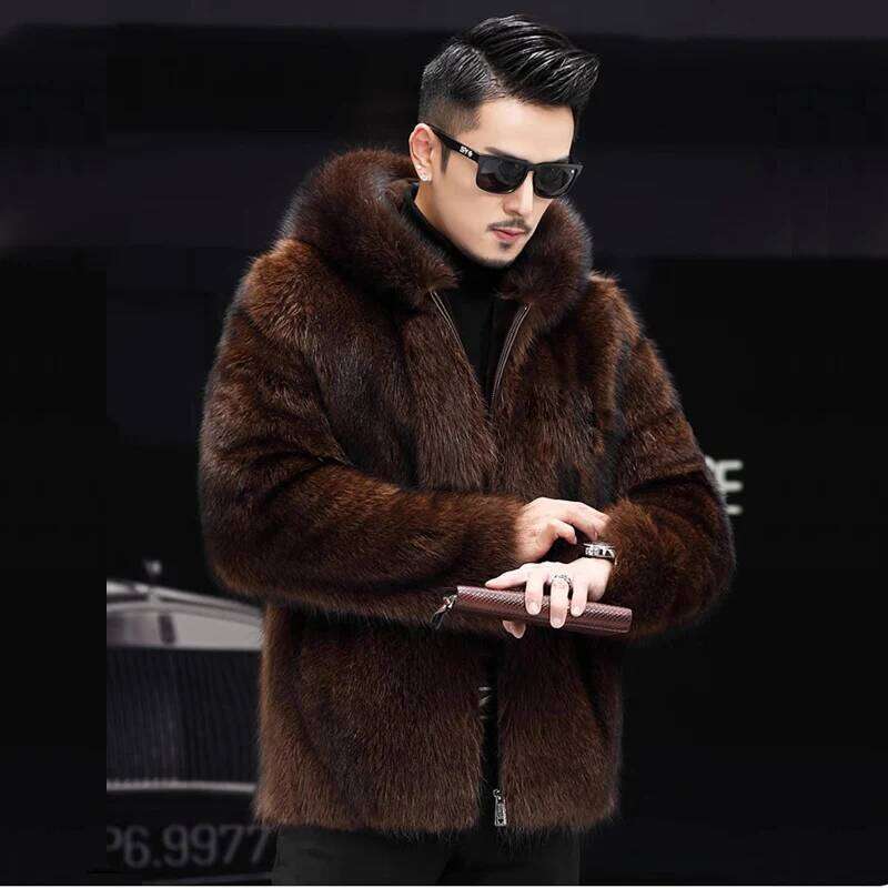 Men's fur Mink coat Short hooded casual fashion trend Winter zipper jacket JJ998 Z260313