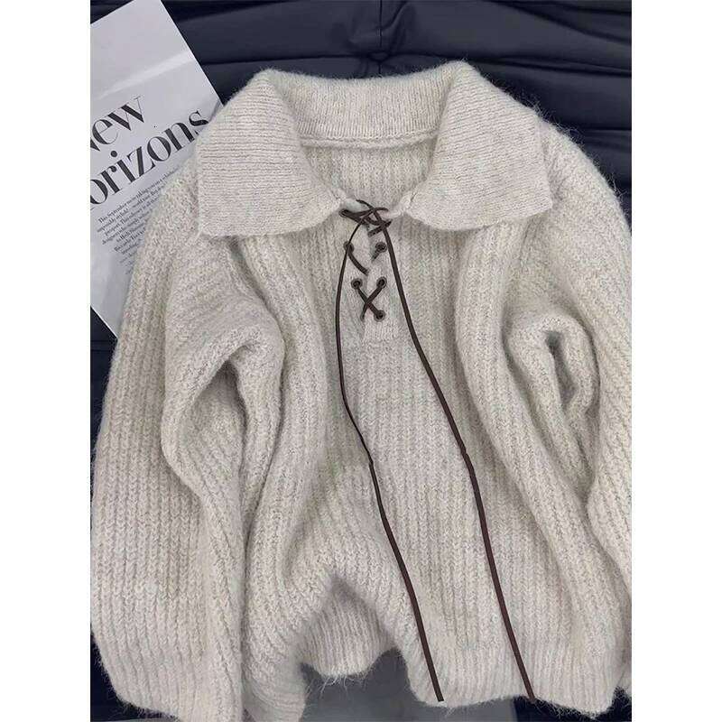 MEXZT Vintage Sweater Women Harajuku Lace Up Knitted Pullovers Streetwear Korean Knitwears Winter Long Sleeve Casual Jumpers New Z260313