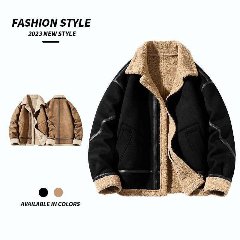 American Retro Fur One Piece Coat Men's Winter Thickened and Air Force Pilot Lamb Fleece Leather Jacket Z260313