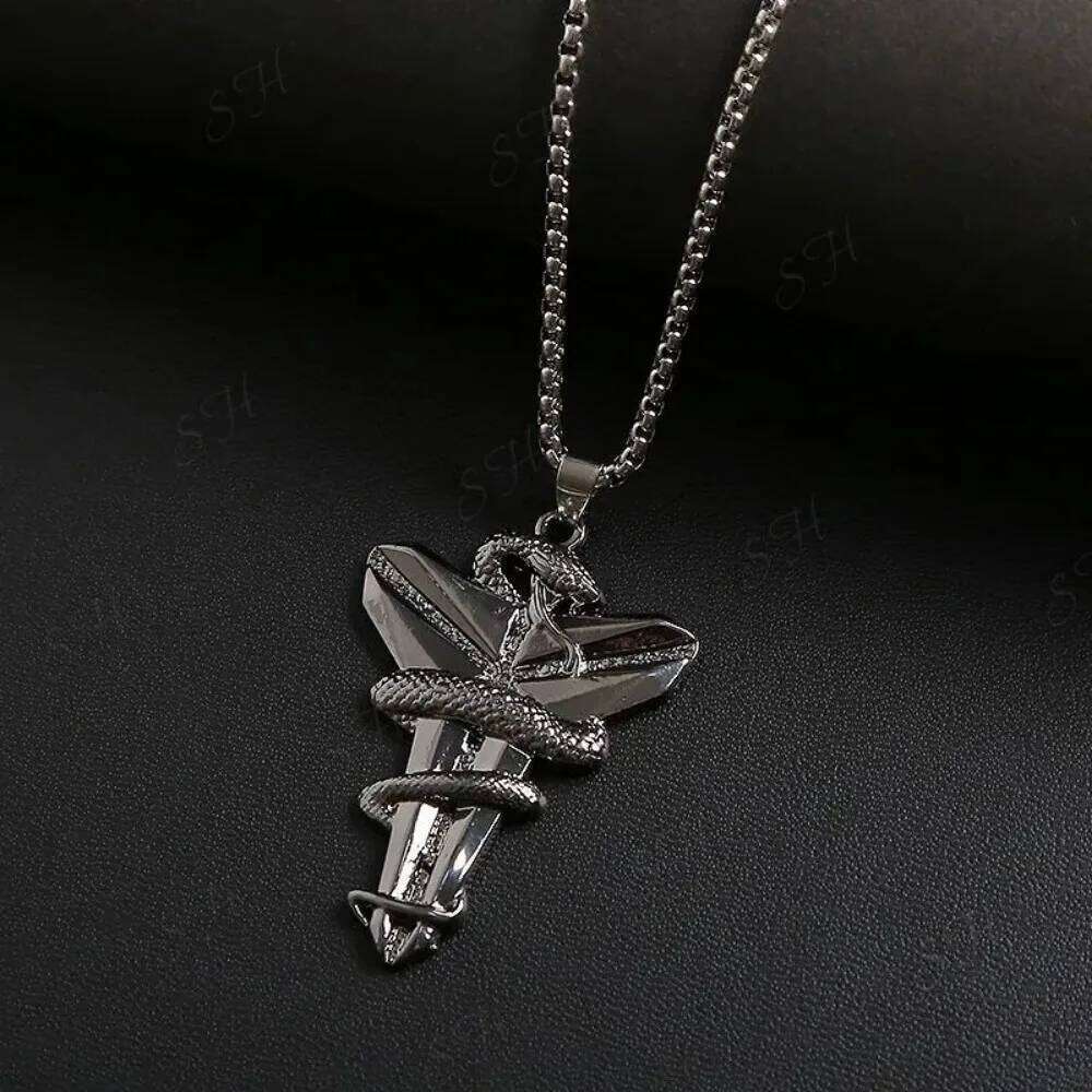 Simple Fashion Trend Vintage Animal Viper Black Mamba Cross Men Boys Pendant Necklace Charm Basketball Fan Memorial PartyJewelry H260312