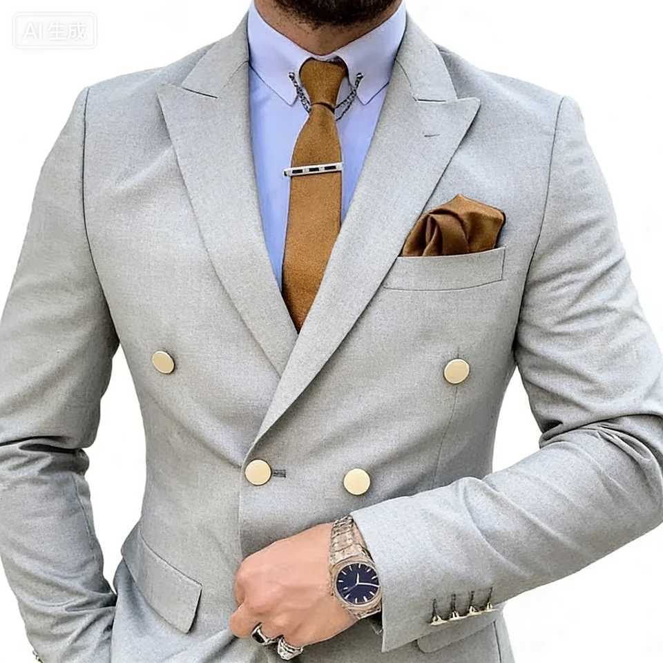 Slim Fit Formal Business Tuxedo for Men Checkered 2-Piece Set Groomsmen Wedding Dress Suit Jacket Vest Pants M260313