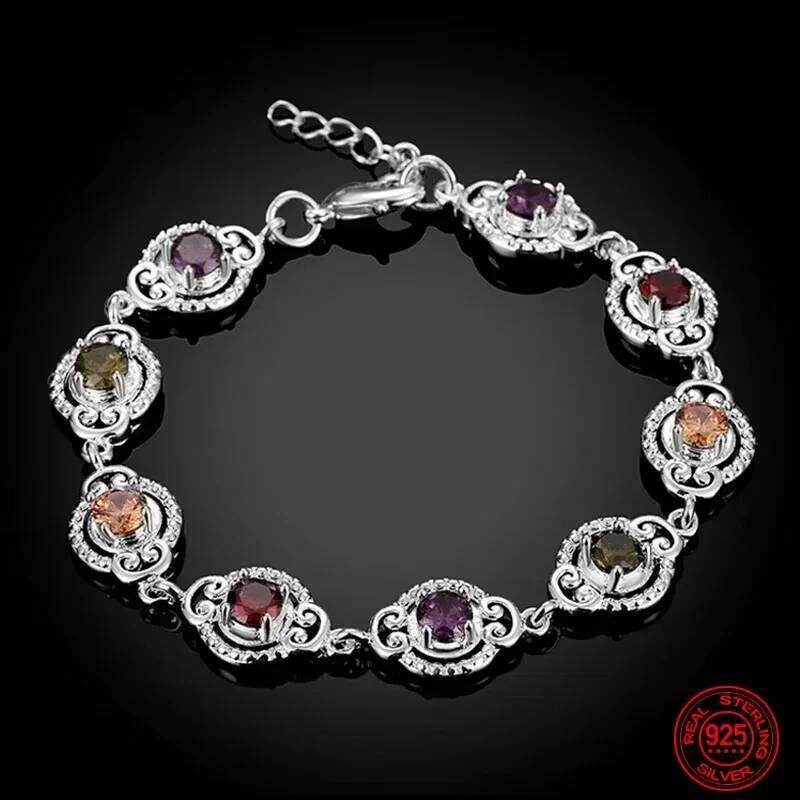 Luxury 925 Sterling Silver Fashion Crystal Classic Bracelet For Women Wedding Accessories Party Jewelry Birthday Gifts Z260313