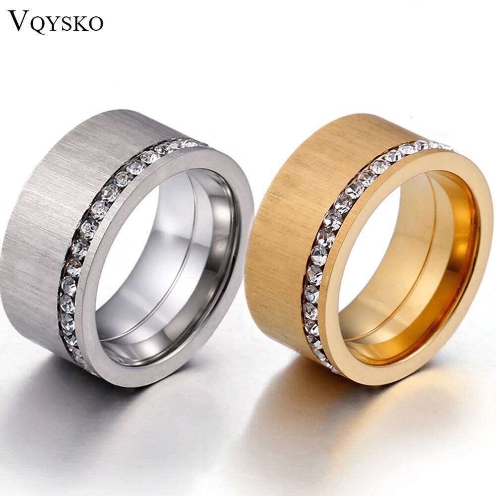 VQYSKO Single Row White Zircon Wide Face Custom Gold Color Sand Ring For Parents Couple Memorial Day Gift H260312