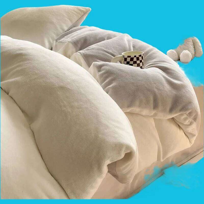 2025 new solid color double parcel milk four-piece winter flange coral fleece quilt cover bed sheet set H260312 - view 3