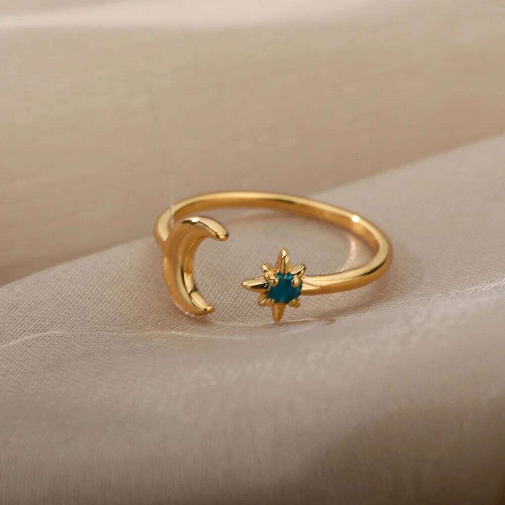 Zircon Rings For Women Stainless Steel Glowing Moon Star Adjustable Finger Ring Aesthetic Wedding Jewelery Gift Femme H260312