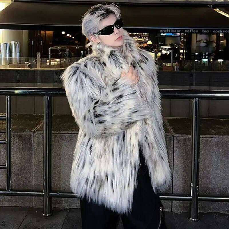 LUZHEN Popular High End Trendy Faux Fur Overcoat Leopard Personalized Elegant Casual Windproof Winter Men's Tops New Coat LZ7984 Z260313