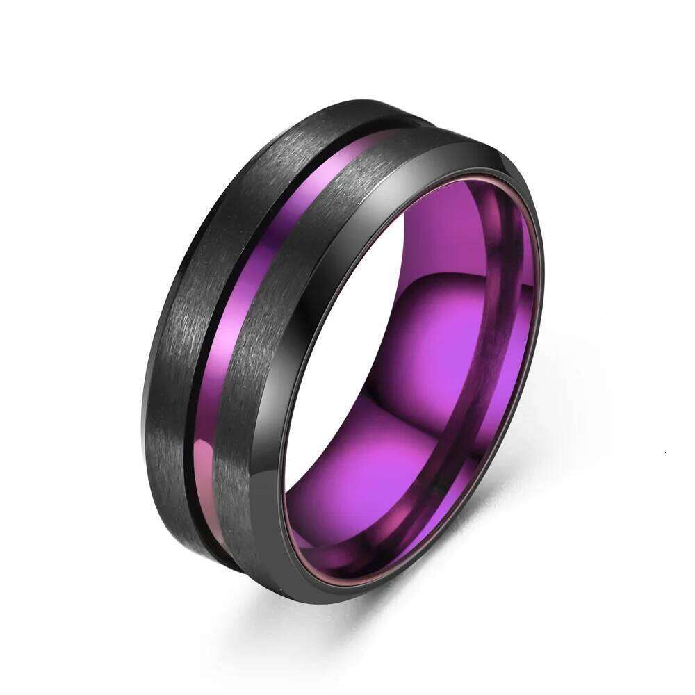 Fashion 8mm Purple black oblique two-color ring For Women Matte Brushed Men Stainless Steel Rings Wedding Band Jewelry Gifts H260312