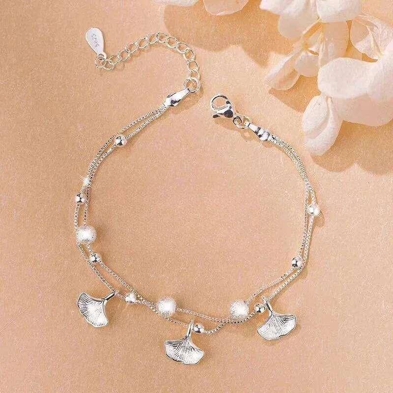 Luxury 925 Sterling Silver Leaf Bracelets For Women Girls Vintage Korean Double Layer Beaded Bracelet Party Fine Jewelry Gifts Z260313