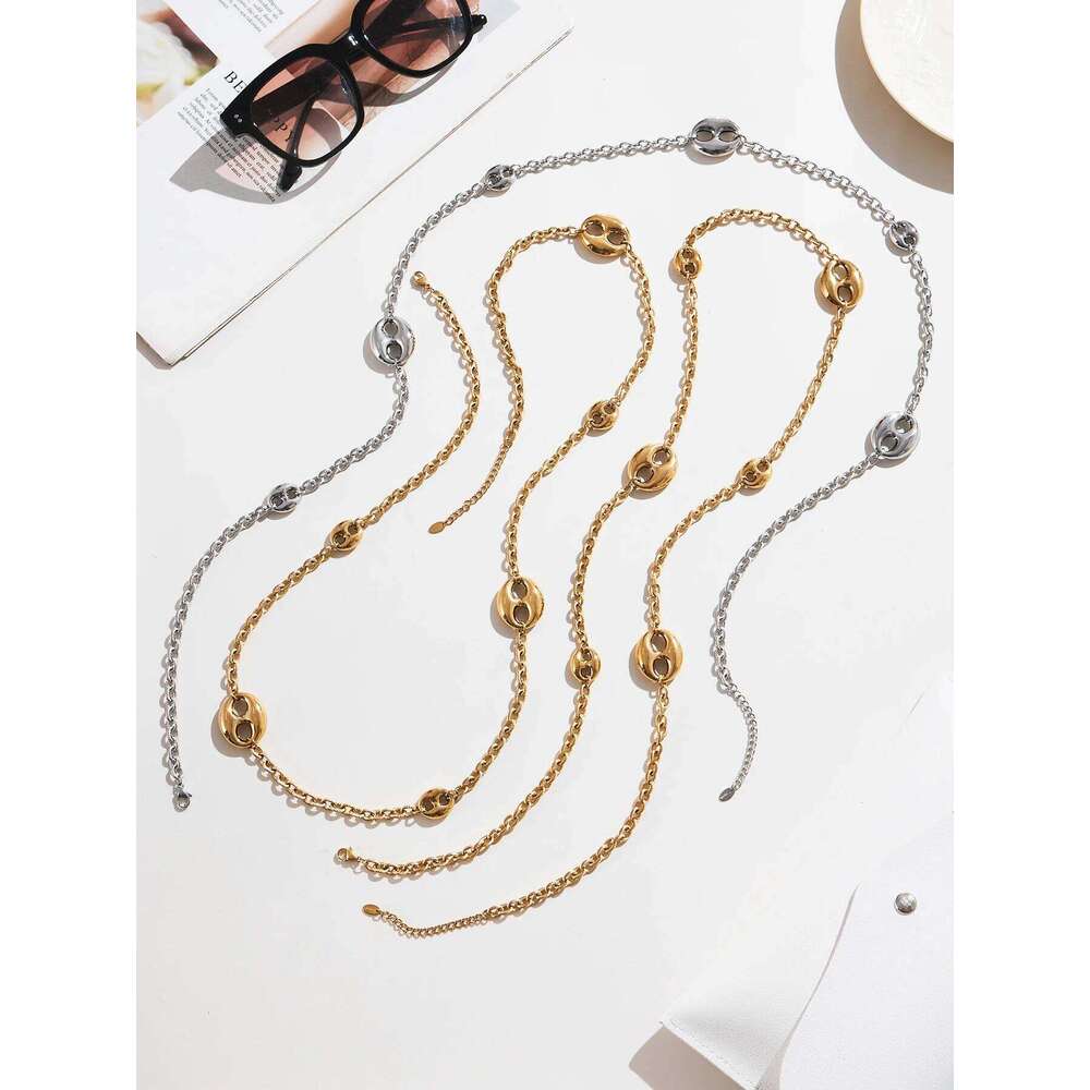 Nivora Chunky Pig Nose Ring Sweater Chain Necklaces for Women Stainless Steel 18K PVD Gold Plated Collar Choker Jewelry Gifts H260312