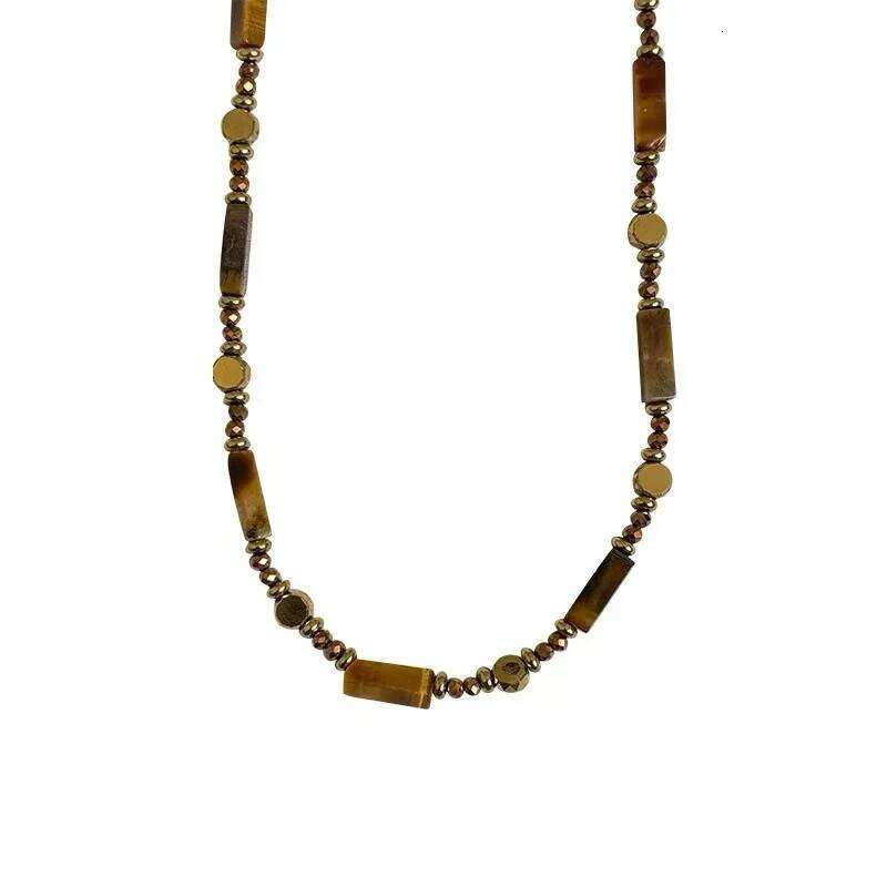 Retro Temperament Layered Tiger Eye Stone Pendant Necklace For Women Stainless steel Double-Layer Collarbone Chain Sets Jewelry H260312