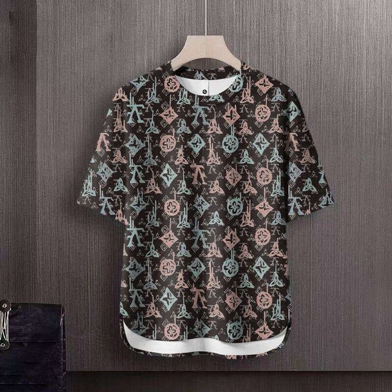 Summer New Fashion Trend Printed Short Sleeve T-shirt Sports Suit Men Loose Comfortable Breathable Plus Size Two-Piece Set 4XL Asia Size
