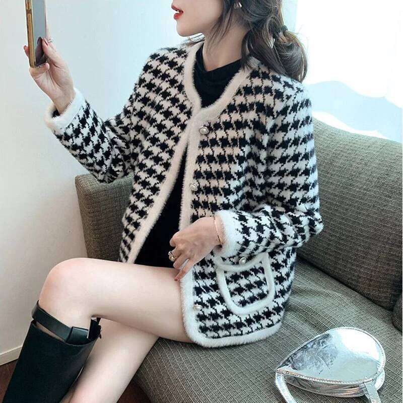 Smvp 2024 Autumn Winter New Vintage Knitted Cardigans Women Fashion O Neck Long Sleeve Single-breasted Small Fragrant Lady Z260313