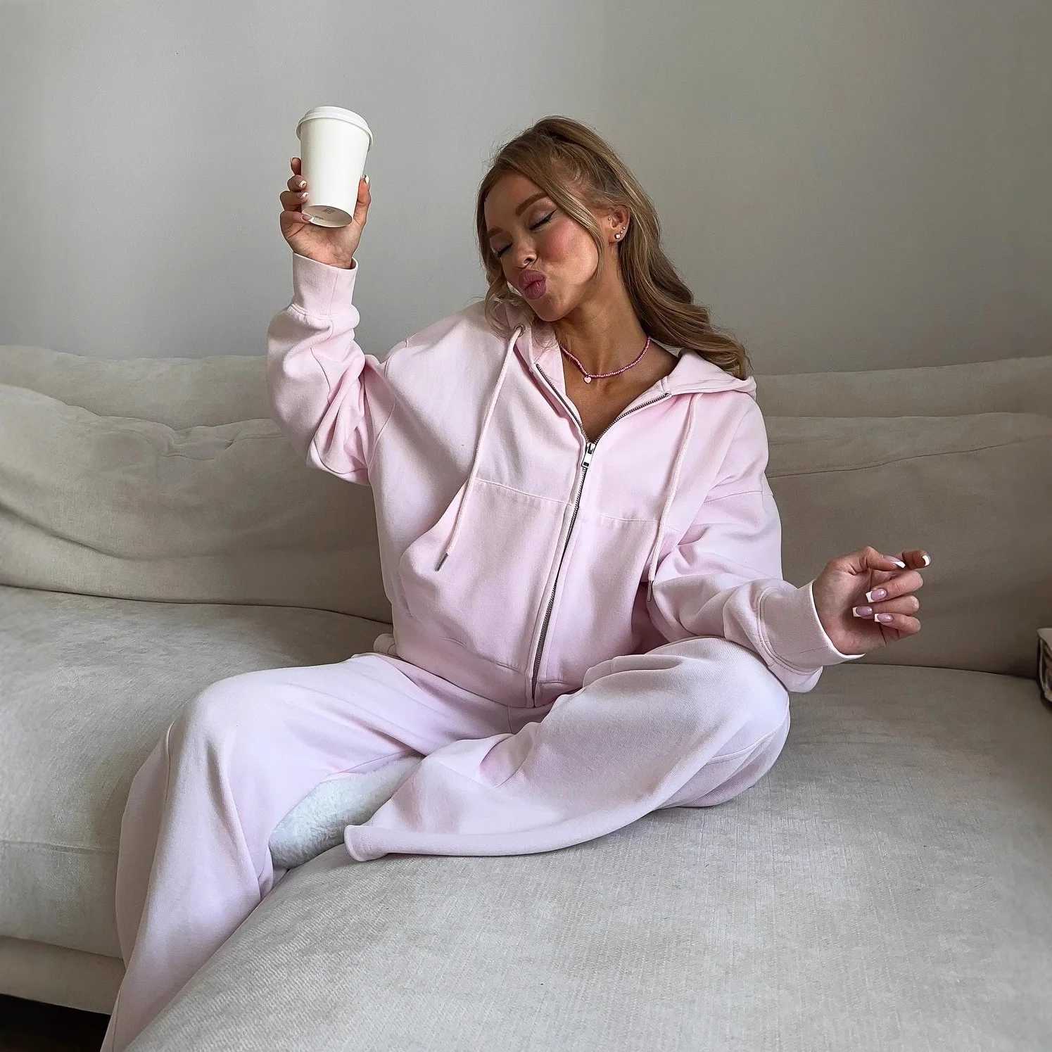 Spring Womens Autumn Suit with Pants Oversize Pink Top and Pants Set Casual Tracksuit with Pants Two Piece Sets Womens Outifits M260313