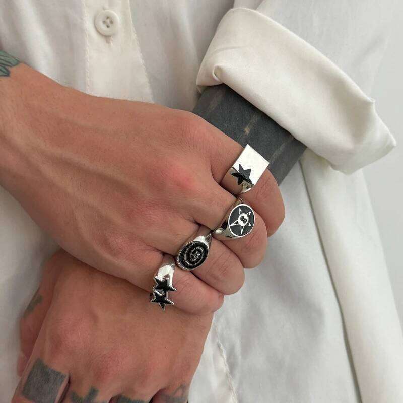 4 Pieces/set of European and American Fashion Star Rings, Women's Personalized Punk Style Trendy Holiday Accessories Jewelry H260312