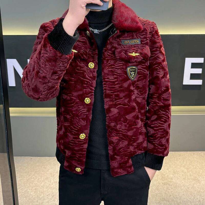 High Quality Gold Mink Thick Woolen Fur Masculina Winter Warm Coats Clothing Men's Faux Leather Jacket Men Z260313