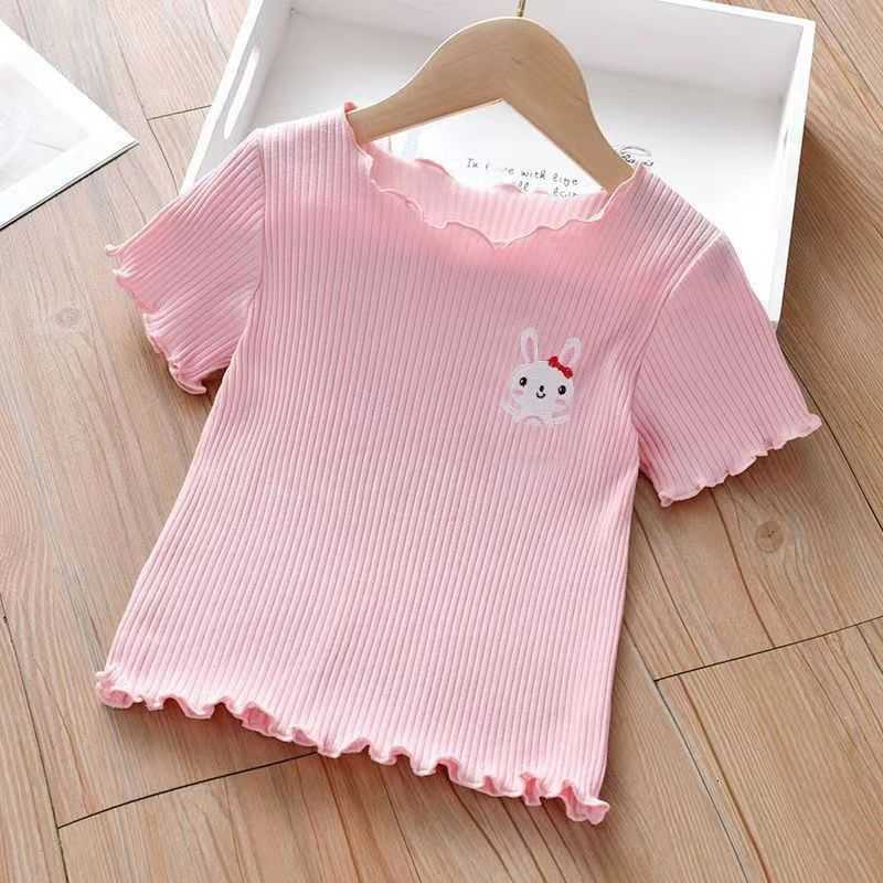 Women's Knits & Tees Ice silk new sweet children's short-sleeve t-shirt summer outfit with ruffled edges cute and stylish top for little gir