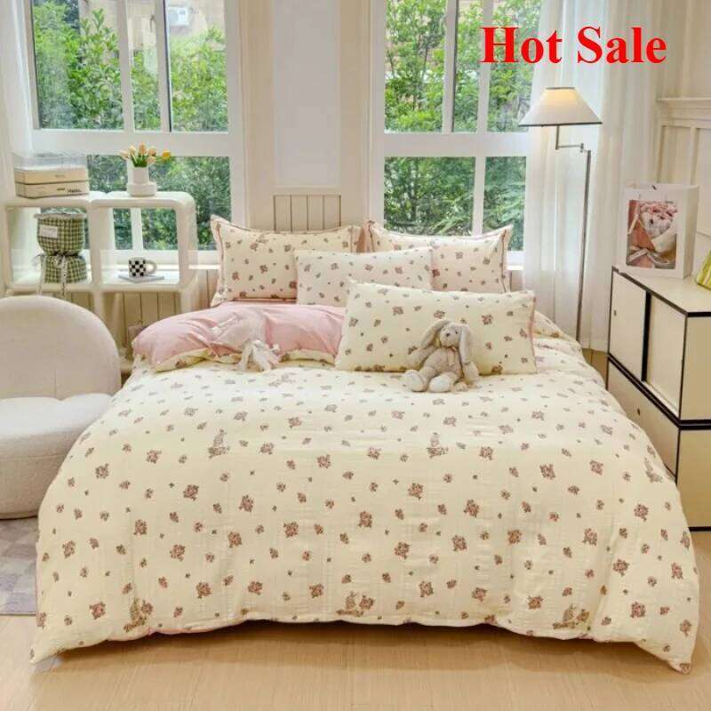 2025 class A super soft jacquard cloud yarn cotton four-piece set, sheet, hat, quilt cover, student dormitory bed H260312 - view 7