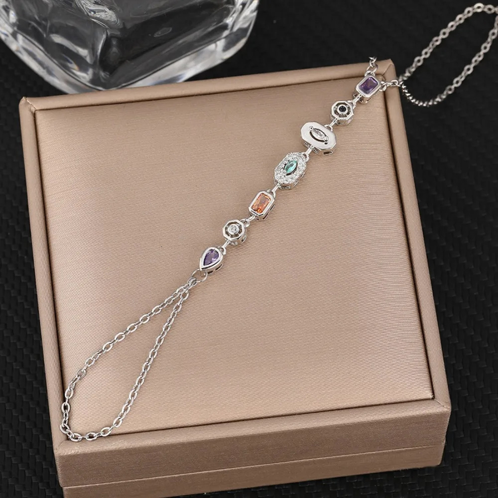 Fashion Sparkly Colored Rhinestones Gold Color Stainless Steel Finger Connect Bracelet Hand Back Chain for Women Jewelry 260313