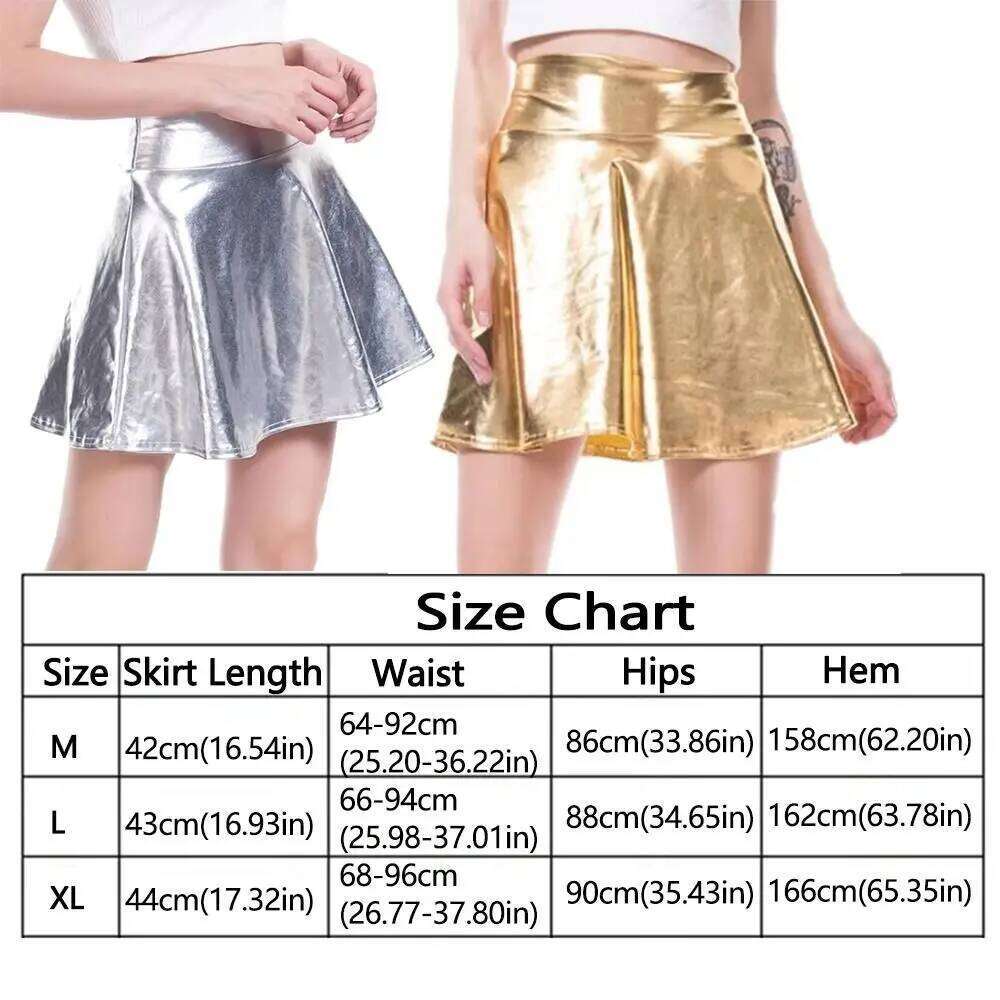 Elegant Metallic Pleated Gold Silver Retro Shiny Dress Elastic Flared Design A-line Short Skirt Clubwear Z260314