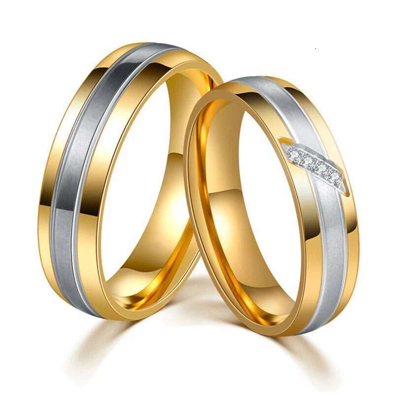Fashion Engagement Gold-Color Rings for Couple Silver Color Crystal Zircon Titanium Steel Wedding r Jewelry Anniversary Gift H260312