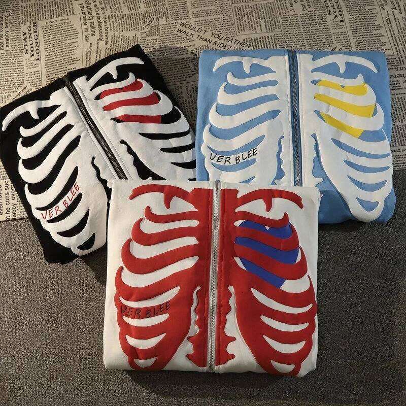 Y2K Skeleton Hoodies Women 2025 Vrouwen Gothic Zwart Zip Up Oversized Sweatshirt Dames Retro Harajuku Capuchon Streetwear Tops Z260314