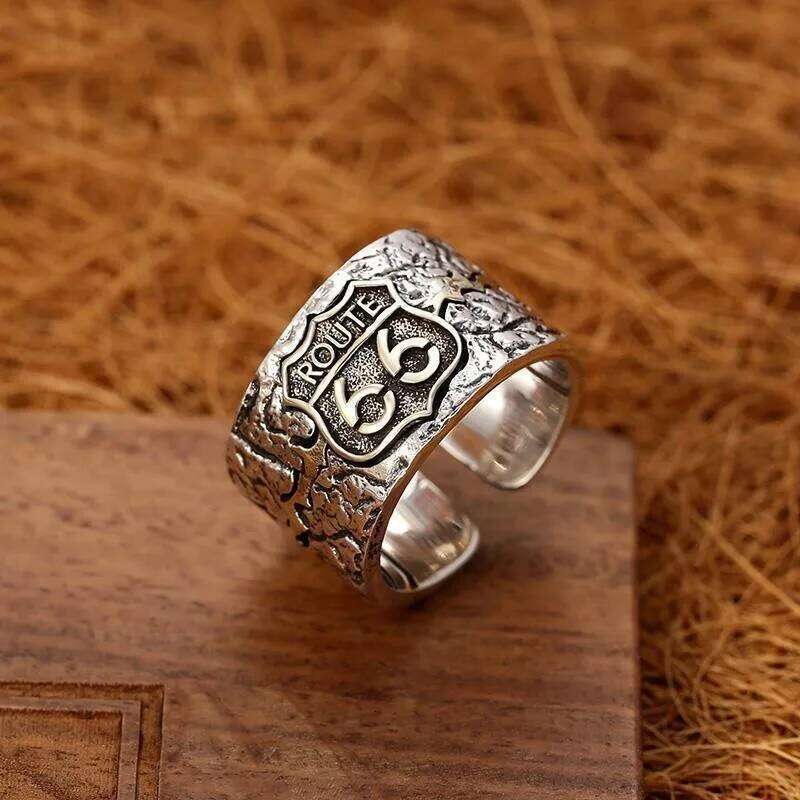Factory Price Punk Style S925 Sterling Silver Route 66 Ring Men European And American High Street Retro Personality H260312