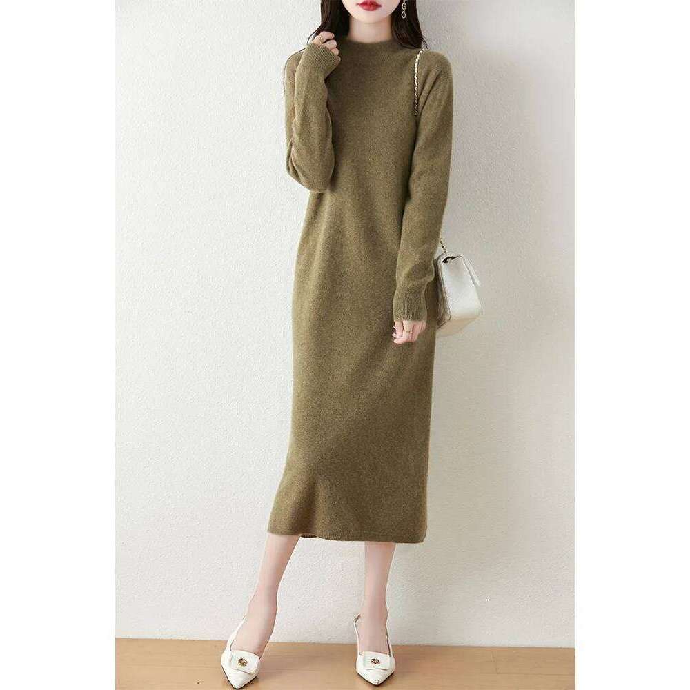 Choice Autumn Winter Women's Dress Sweater Mock Neck Pullover Thick 100% Merino Wool Knitwear Chic Soft Skirts A-Line Tops Z260313