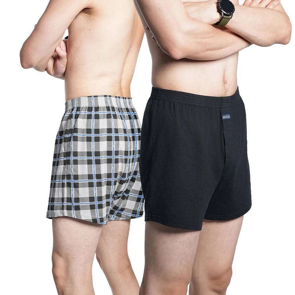 Men's High Waist Big Underpants Pure Cotton Boxer Shorts Underwear Casual Plaid Plus Size Aro Pants Pajama Bottoms at home M-3XL