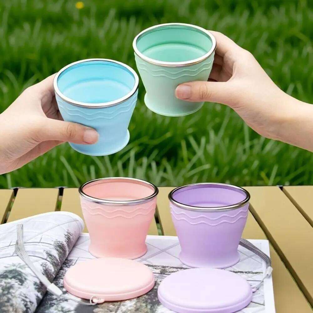 New 200ml Foldable With Lid Silicone Collapsible Retractable Portable Drinking Cup Outdoor Travel Z260313